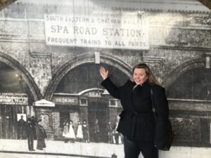 Hazel in front of Spa Road Station