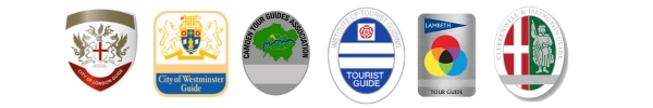 All London Tour Guide Badges: Clerkenwell & Islington Guide, City of London Guide, Camden Tour Guide Association, City of Westminster Guide and Institute of Tourist Guiding, Lambeth Tour Guides