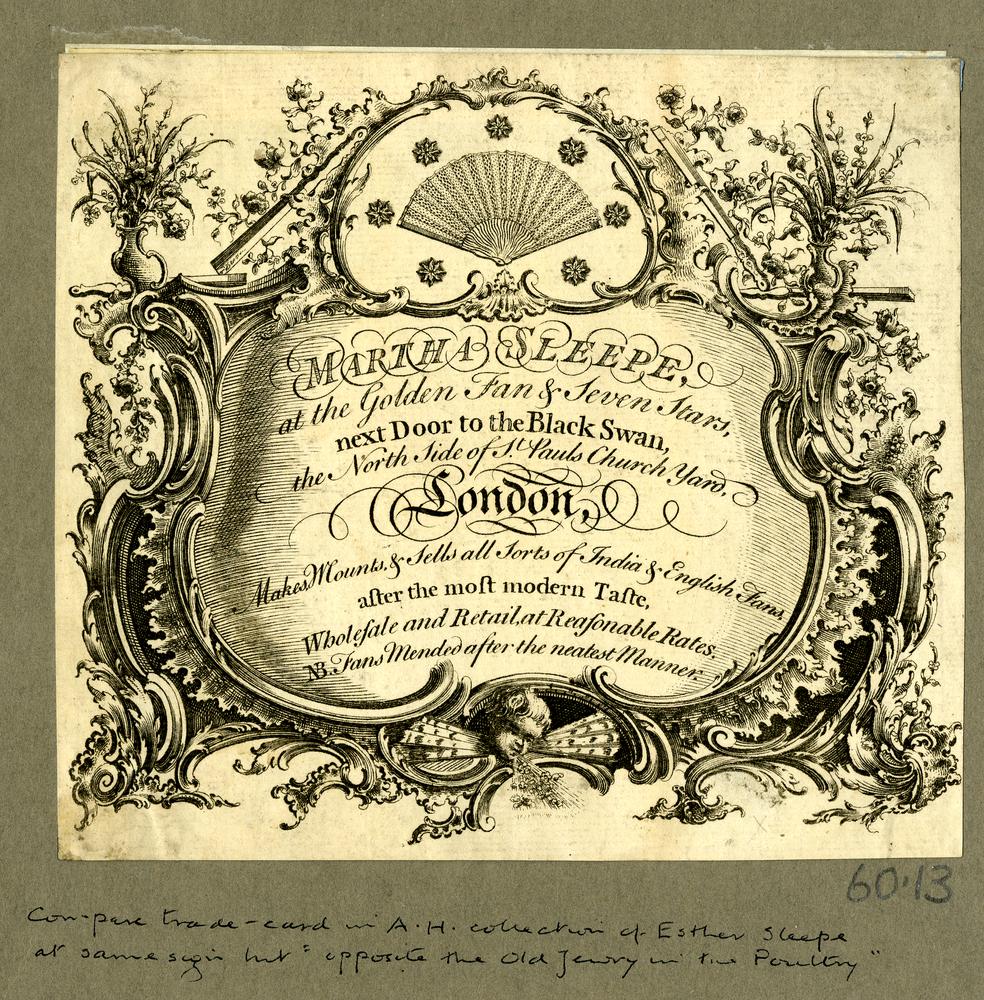 Martha Sleepe's business card as displayed in the British Museum