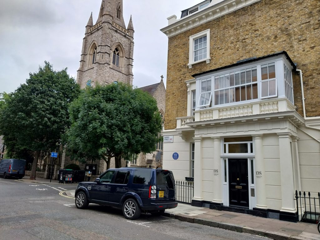 View of St Gabriel's church Warwick Square from 108 Cambridge Street photo Barbara Wright