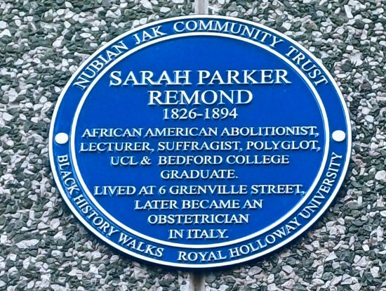 Blue Plaque of Sarah Parker Remond, Greenville Street, Camden