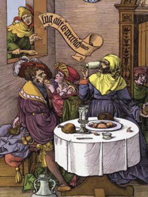 Medieval Prostitute with headdress | Photo Unknown source Unknown source, Public domain, via Wikimedia Commons - https://commons.wikimedia.org/wiki/File:Middle_Ages_prostitute.jpg