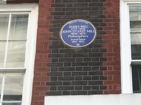 Blue plaque for John Stuart Mill and James Mill photo by Maggie Coates Blue plaque for John Stuart Mill and his father James Mill