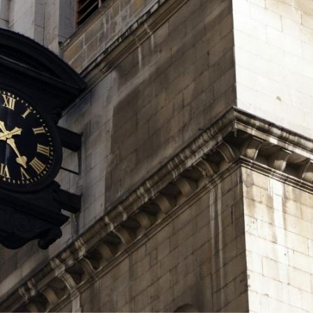 Bracket clock on old church
