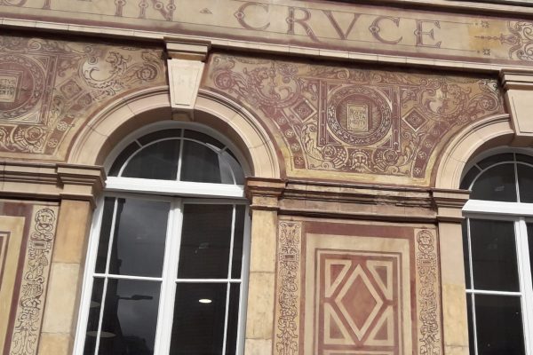Old choir school sgraffito - Photo by Susan Baker