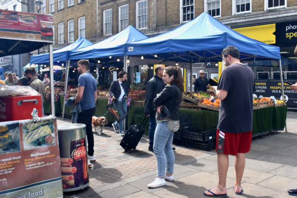 Take away food stall Tachbrook Street Market - photo by Barbara Wright